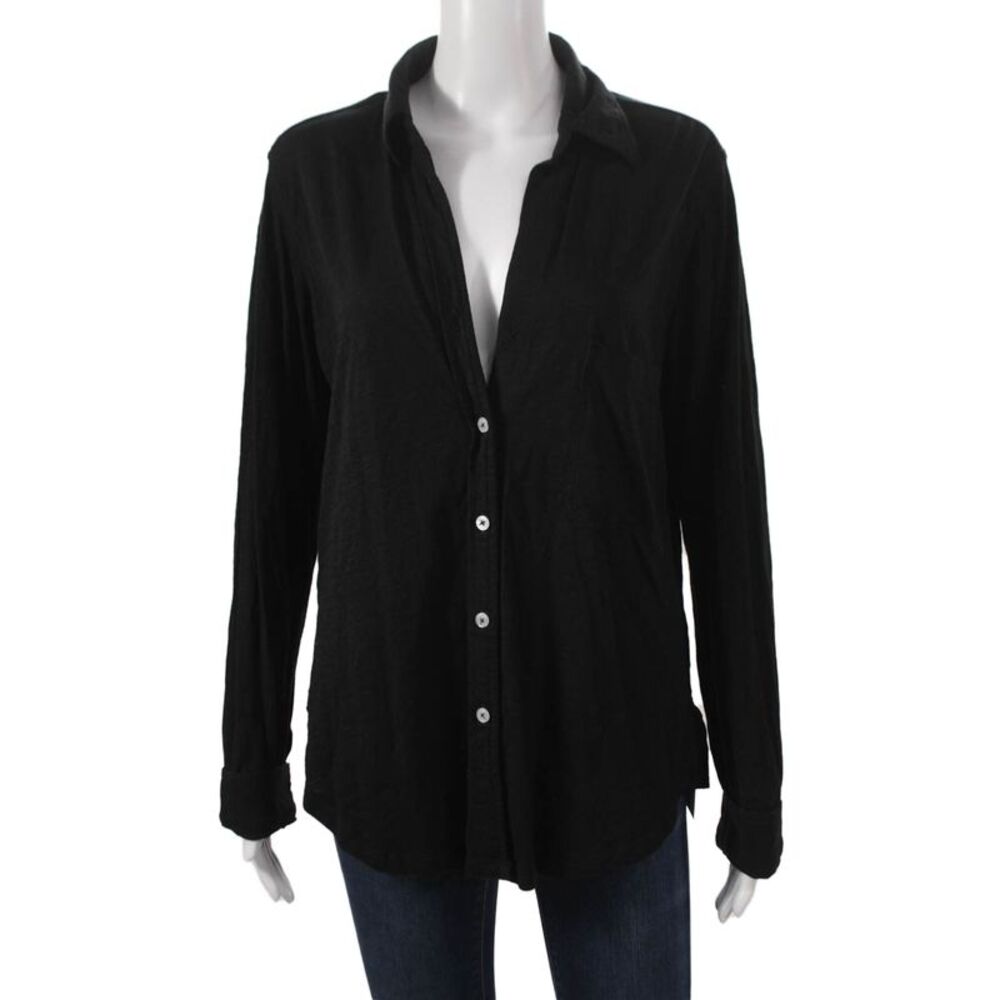 Chrldr Womens Basic Black Cotton Collared Button-Up Long Sleeve Top Size XL